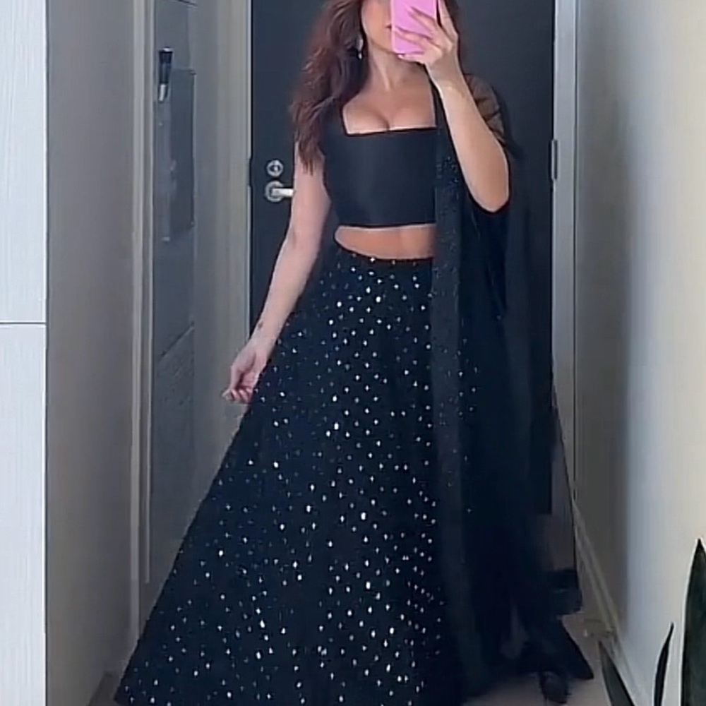 The Saree Room Sierra Twilight Skirt Lengha & Black Diya Blouse Set